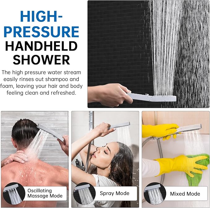 G-Promise All Metal 12 Inch Rain Shower Head with Massage Mode Handheld Spray Combo, 3-Way Diverter with Pause Setting, Full Body Coverage, Modern Bathroom Upgrade (Chrome)