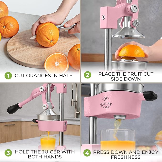 Zulay Kitchen Cast Iron Juicer - Heavy Duty Manual Juicer with Detachable Strainers for Easy Cleaning, Orange Juice Press for Citrus Fruits, Perfect for Bartenders, Juice Lovers & Health Enthusiasts