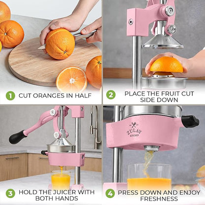 Zulay Kitchen Cast Iron Juicer - Heavy Duty Manual Juicer with Detachable Strainers for Easy Cleaning, Orange Juice Press for Citrus Fruits, Perfect for Bartenders, Juice Lovers & Health Enthusiasts