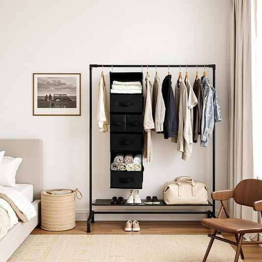GRANNY SAYS Hanging Closet Organizer 6 Shelves, Closet Organization and Storage with 5 Different Drawers, 6 Side Pockets Wardrobe Clothes Organizer for Closet, Black, 1-Pack
