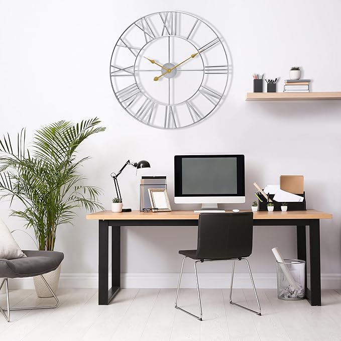 Sorbus Large Wall Clock for Living Room Decor - 16 inch Big Wall Clock Decorative - Battery Operated - Roman Numeral Analog Large Clock for Bedroom, Room, Home, Kitchen, Office, Wall Decor (Silver)