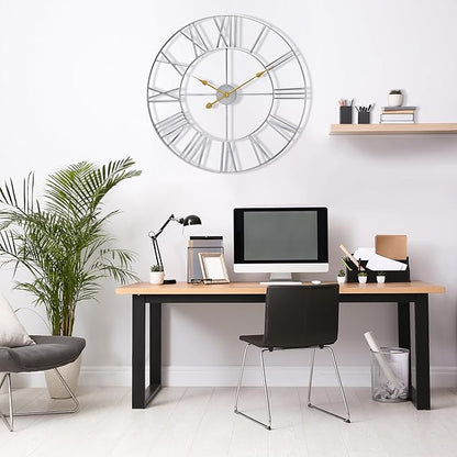 Sorbus Large Wall Clock for Living Room Decor - 16 inch Big Wall Clock Decorative - Battery Operated - Roman Numeral Analog Large Clock for Bedroom, Room, Home, Kitchen, Office, Wall Decor (Silver)