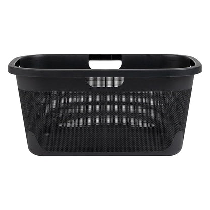 Mind Reader 40L Laundry Basket, Linen Design Clothes Hamper, Plastic Storage Bin with Handles, Black