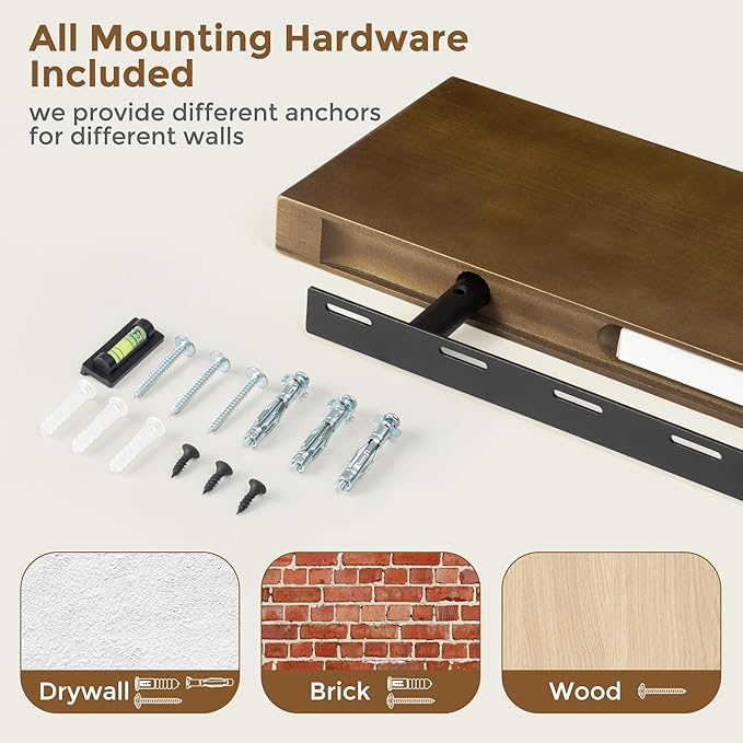 Marsmiles 36 Inch Wood Floating Shelves | Rustic Dark Wood Wall Shelves Set of 2 | 36" W x 7.7" D x 1.6" H Wooden Shelves for Bathroom Kitchen Living Room