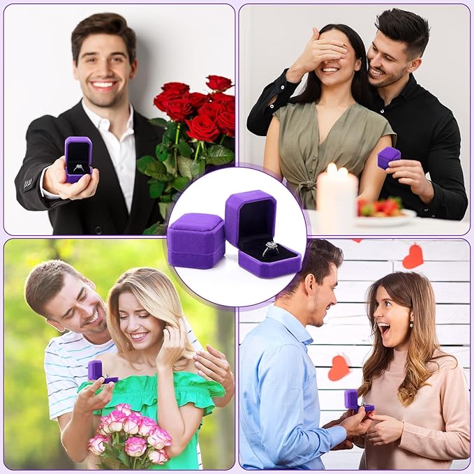Laumoi 36 Pcs Velvet Ring Box for Wedding Ceremony Engagement Jewelry Boxes Packaging Display Ring Case Earring Storage Holder for Proposal Anniversary Birthday Gift(Purple)