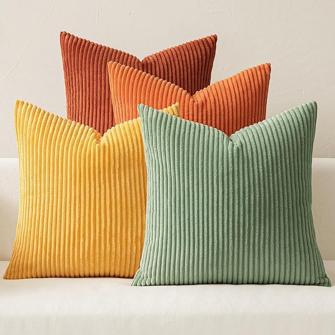MIULEE Decorative Throw Pillow Covers 16x16 Inch Set of 4, Vibrant Cushion Covers Vintage Retro Home Decor, Mix and Match Color Clash Design for Sofa Couch Bed Living Room Yellow Rust Green