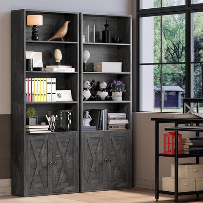 IRONCK Industrial Bookshelves and Bookcases with Doors Floor Standing 6 Shelf Display Storage Shelves 70 in Tall Bookcase for Home Office, Living Room