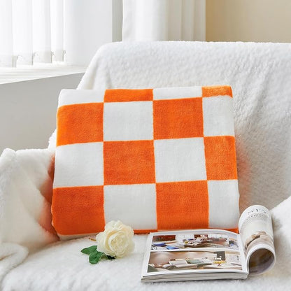BEDELITE Checkered Throw Blanket for Couch, Soft & Cozy Fleece Flannel Blanket with Checkerboard Grid Home Decor, Checkered Orange Tennessee Blanket, 50x60 Inches