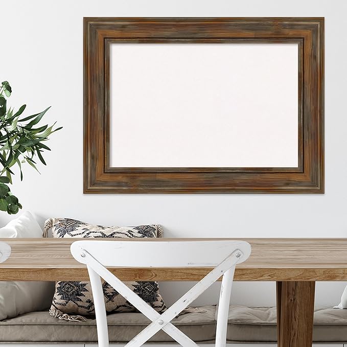 Amanti Art White Cork Board for Wall, 22x30 Vision Board with Brown Wood Frame, Medium Corkboard Office Decor for Home Organization, Country Rustic Corkboard Pinboard to Display Items for Home