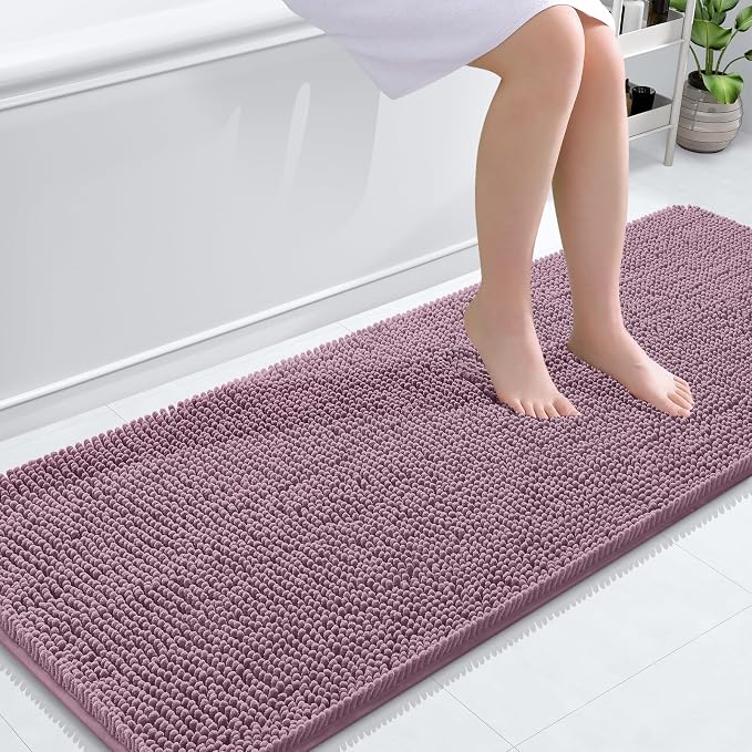 OLANLY Bathroom Runner Rugs 59x24, Soft Absorbent Chenille Bath Rugs, Rubber Backing Quick Dry, Machine Washable Long Bath Mats for Bathroom Floor, Tub and Shower, Home Decor Accessories, Deep Plum