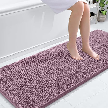 OLANLY Bathroom Runner Rugs 59x24, Soft Absorbent Chenille Bath Rugs, Rubber Backing Quick Dry, Machine Washable Long Bath Mats for Bathroom Floor, Tub and Shower, Home Decor Accessories, Deep Plum
