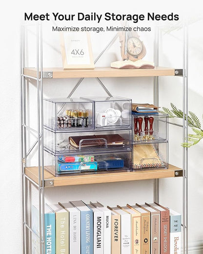 Vtopmart Clear Stackable Storage Drawers Set of 5, Plastic Organizer Bins for Makeup, Cosmetics, Beauty Supplies,Ideal for Vanity, Bathroom,Cabinet,Pantry Organization
