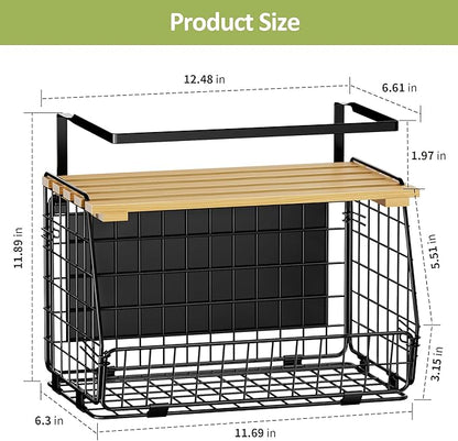 Magnetic Shelf for Fridge with Wood Lid: 2 Pack Fruit Potato and Onion Storage Bin - Magnetic Spice Rack for Refrigerator & Kitchen Counter - Pantry Organizers and Storage