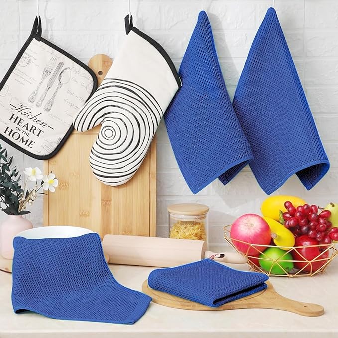 Homaxy 100% Cotton Waffle Weave Kitchen Dish Cloths, Ultra Soft Absorbent Quick Drying Dish Towels, 12 x 12 Inches, 24-Pack, Blueberry