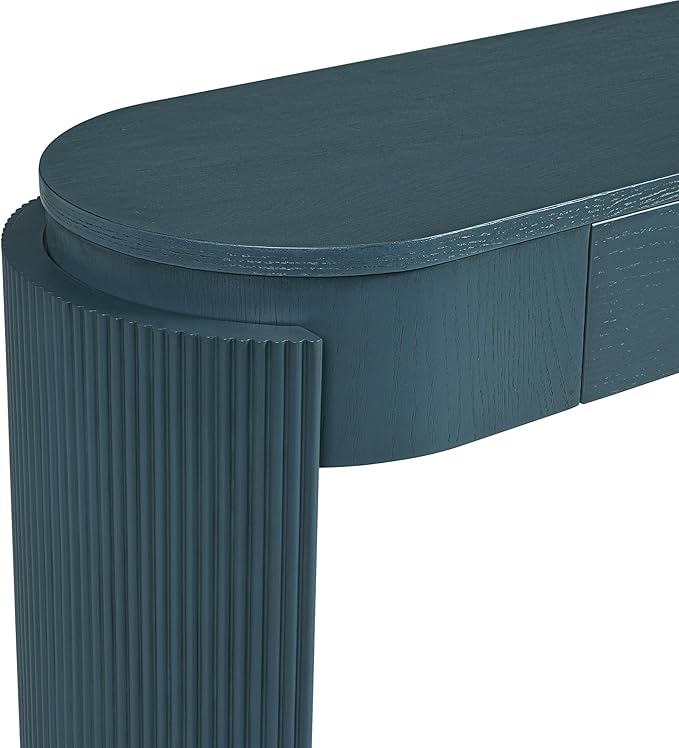 LKTART 55" Sofa Table with Oval Top and 2 Drawers, Entryway Console Table with Fluted Design for Hallway,Foyer,Entry and Living Room (Easy Assembled-Navy)