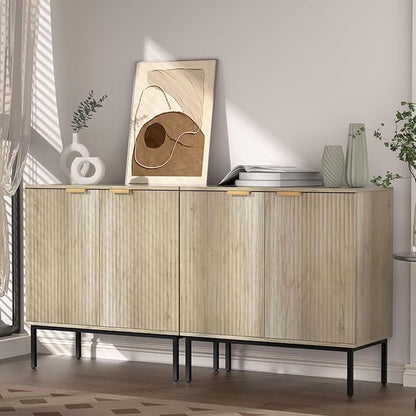 Fluted Sideboard, Buffet Cabinet with Storage, Wooden with Doors and Shelves, Accent Cabinet for Living Dining Room, Entryway