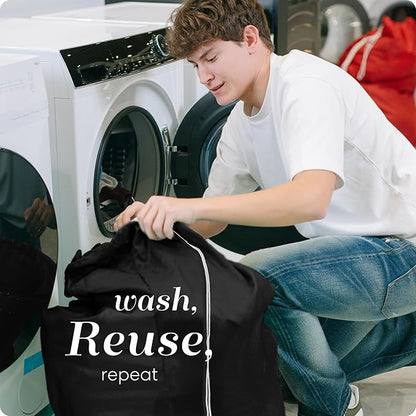Handy Laundry Laundry Bag – Heavy Duty Nylon, Large Capacity, Locking Drawstring Closure, Machine Washable, Fits Laundry Basket, Travel, Dorm, Camp, Black, 22 x 32 Inches