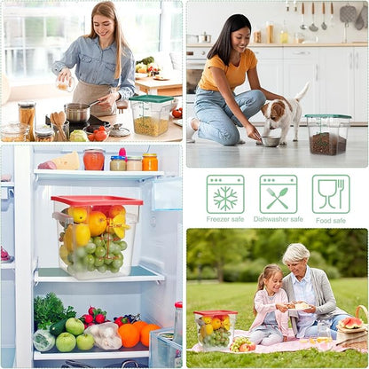 Lallisa 4 Pcs 8 Qt and 4 Qt Clear Food Storage Containers with Lids, Handles and Scales, Commercial Grade Square Containers Polycarbonate Air Tight for Home Storage Kitchen Restaurant(Red, Green)