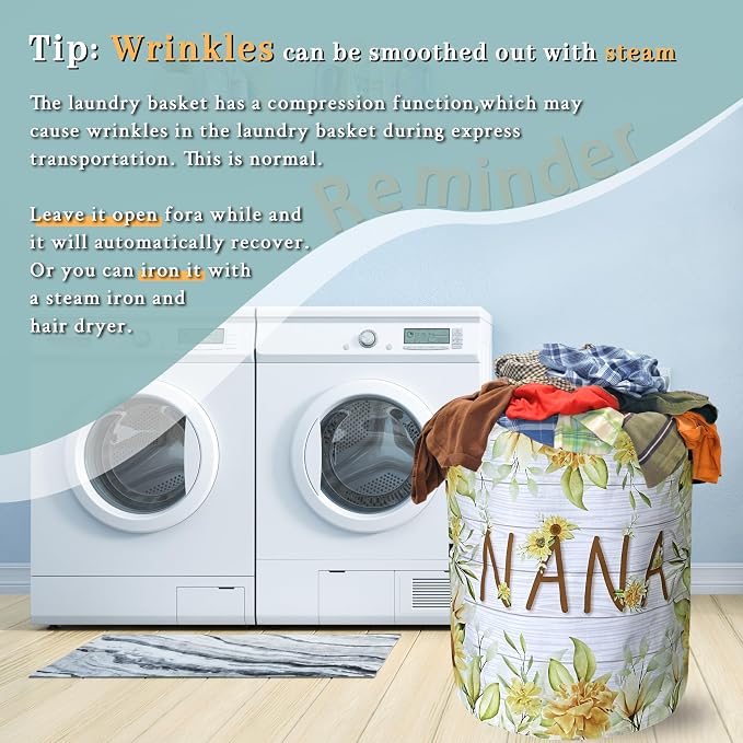 Nana Laundry Basket Foldable With Handles Yellow Sunflowers Tote Bag Oxford Cloth Colorful Floral Laundry Hamper Clothe Storage Bucket Toy Organizer 18.9"x16.5"For Bathroom/Laundry/Bedroom