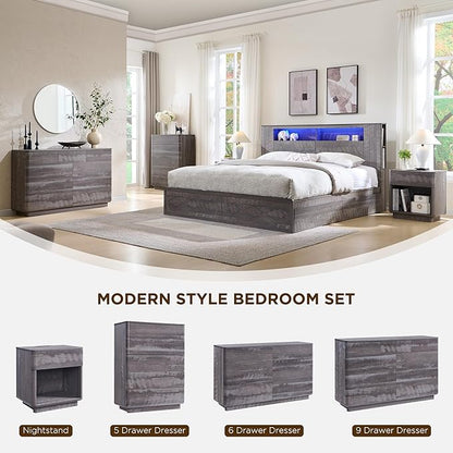 ACCOHOHO Modern 6 Drawer Dresser for Bedroom, 52" Wide Wooden Dressers with Large Storage,Handleless Chest of Drawers TV Stand for Living Room & Hallway, Curved Profile Design, Grey