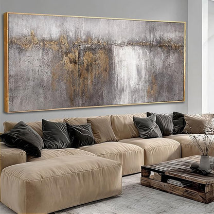 Artexist Abstract Wood Wall Decor Vintage Wall Art Grey and Gold Decorative Painting 40"x86" Large Pictures for Dining Room Office Artwork