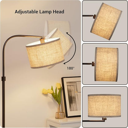 EDISHINE Arched Floor Lamps for Living Room, Standing Tall Arc Lamp with Adjustable Linen Shade, Minimalist Reading Light for Corner, Over Couch Arched Lamp for Bedroom, Office, Kids Room, Bronze