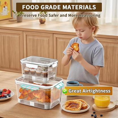 Bread Box for Kitchen Countertop: 2 Pack Airtight Breadbox Food Storage Container, Portable Large Plastic Clear Container with Lid for Homemade Bread, Toast, Bagel, Donut, Cookies and Fruits