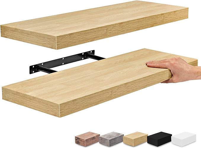 Sorbus Floating Shelves for Wall - 24" Bathroom Shelves, Wall Decor for Bedroom, Kitchen, Living Room, Home Decor & Book Storage - Mounted Floating Shelf with Invisible Brackets (Maple Wood, 2 Pack)