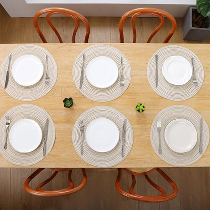SHACOS Round Braided Placemats Set of 4 Washable Table Placemats Cotton Polyester Place Mats 15 inch Circle Table Mats for Holiday Party (Ivory, 4)