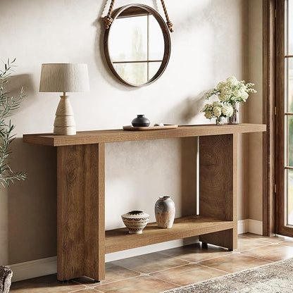 Tribesigns 59" Farmhouse Entryway Console Table, 2-Tier Narrow Long Couch Table Behind Sofa for Living Room, Hallway, Entrance, Foyer