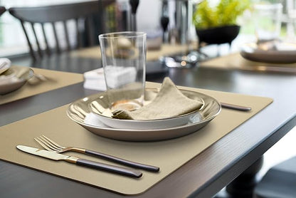 More Décor Faux Leather Placemats Set of 6 for Dining Table – Waterproof, Wipeable, Washable, Stain & Heat Resistant, Non-Slip Table Mats – 12 X 17 Inch, (Solid Beige 6)