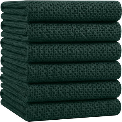 Homaxy 100% Cotton Oversized Waffle Weave Kitchen Dish Towels, Ultra Soft Absorbent Quick Drying Cleaning Towel, 20x28 Inches, 6-Pack, Blackish Green