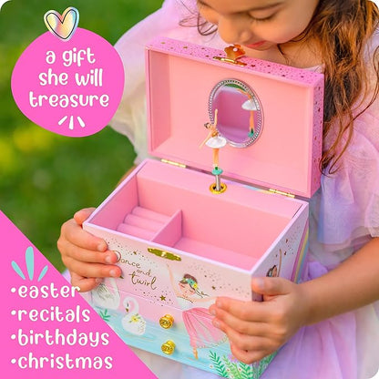 Giggle & Honey Musical Ballerina Jewelry Box for Girls - Kids Music Box with Spinning Ballerina, Ballet Birthday Gifts for Little Girls, Jewelry Boxes, 6.8 x 5.3 x 6 in - Ages 3-10, Pink