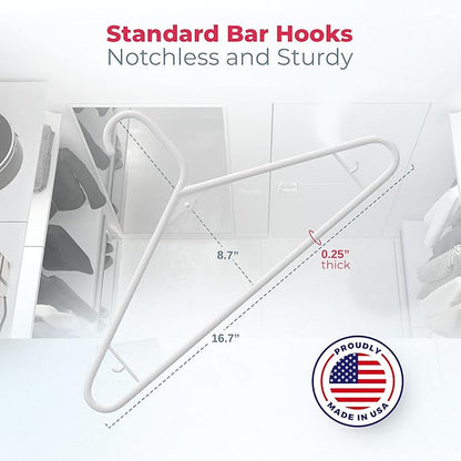 Neaties Plastic Hangers 50 Pack (60 Count) – Made in The USA – 6lb Capacity Standard Clothes Hangers with Strap Hooks for Dresses, Lingerie, Shirts, Pants, and Jackets – White & Pink