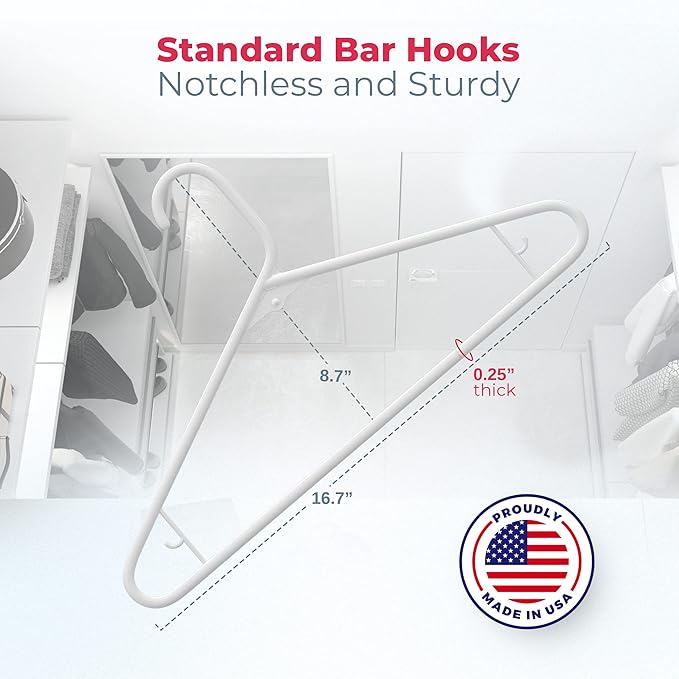 Neaties Plastic Hangers 30 Pack – Made in The USA – 6lb Capacity Standard Clothes Hangers with Strap Hooks for Dresses, Lingerie, Shirts, Pants, and Jackets – White