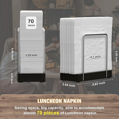 Napkin Holder for Table, Bamboo Iron Standing Napkin Dispenser for Kitchen Dining Table Farmhouse Cocktail Picnic Rustic Wood Holders for Mail Bills Suitable for All Dining Room Decors Silvery & Black