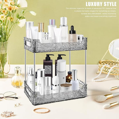 2-Tier Bathroom Counter Organizer Countertop Storage, Dresser Organizer Vanity Tray for Makeup, Perfume Organizer Cosmetics Skincare Shelf - Grey
