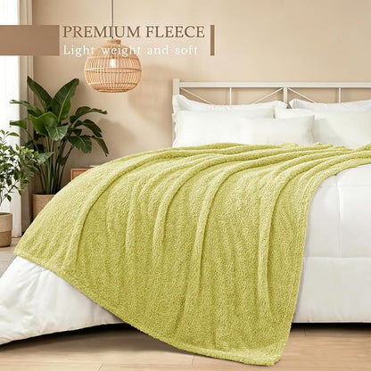 Exclusivo Mezcla Fleece Bed Blankets Queen Size, Ultra Soft, Lightweight and Fuzzy Light Green Blanket for Women, Home Decor, 90x90 Inches