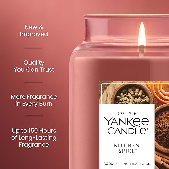 Yankee Candle Kitchen Spice, Holiday Scented Candle, 22oz Large Jar with up to 150 Hour Burn Time, Giftable