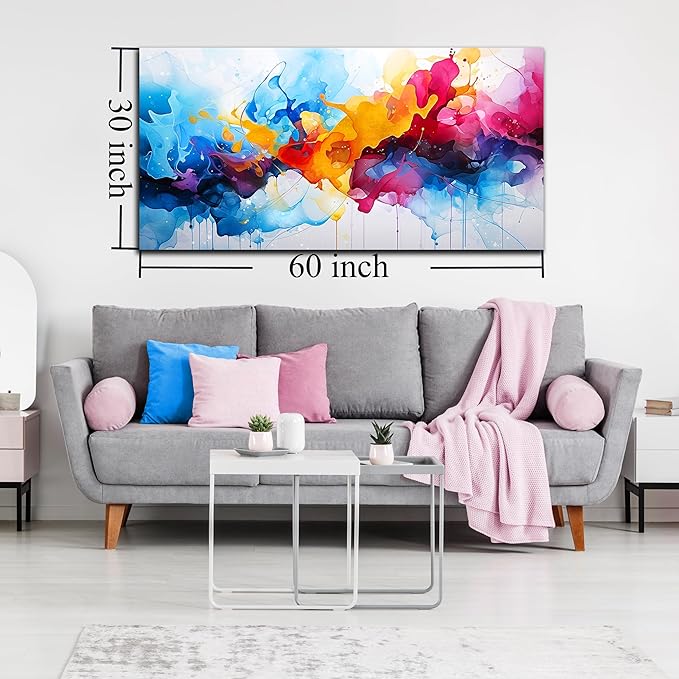 Alsingbago Colorful Abstract Canvas Wall Art for Living Room Bedroom Home Office Modern Wall Decor Blue Orange Pink Gray Abstract Picture Ready to Hang Size 30x60