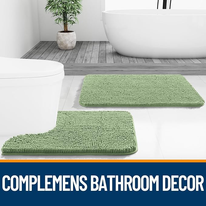 OLANLY Toilet Rugs U-Shaped 20x20, Extra Soft Absorbent Chenille Contour Bathroom Rugs for Toilet, Dry Quickly, Machine Washable, Non-Slip Bath Mat, Sage Green