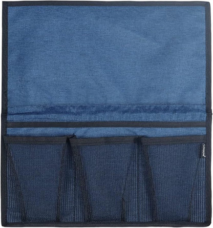 Gloppie Bedside Caddy with Pockets - Remote Holder & Storage Organizer - Blue