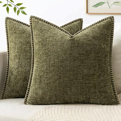 MIULEE Pack of 2 Euro Sham Pillow Covers 24x24 Inch Olive Green Farmhouse Decorative Throw Pillow Covers with Stitched Edge Soft Chenille Solid Dyed Pillow Covers for Bed Sofa Couch Living Room