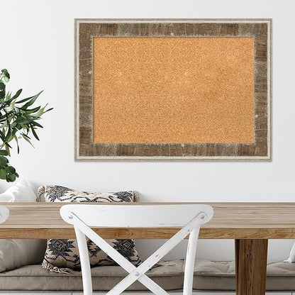 Amanti Art Natural Cork Board for Wall, 21x29 Vision Board with Brown Wood Frame, Medium Corkboard Office Decor for Home Organization, Country Rustic Corkboard Pinboard to Display Items for Home