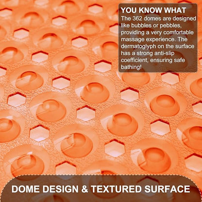 TEESHLY Bath Tub Shower Mat, Non Slip Bathtub Floor Liner Mats with Suction Cups and Drain Holes, Machine Washable Bathmat for Bathroom Floor Safety, 40 x 16 Inch, Clear Orange