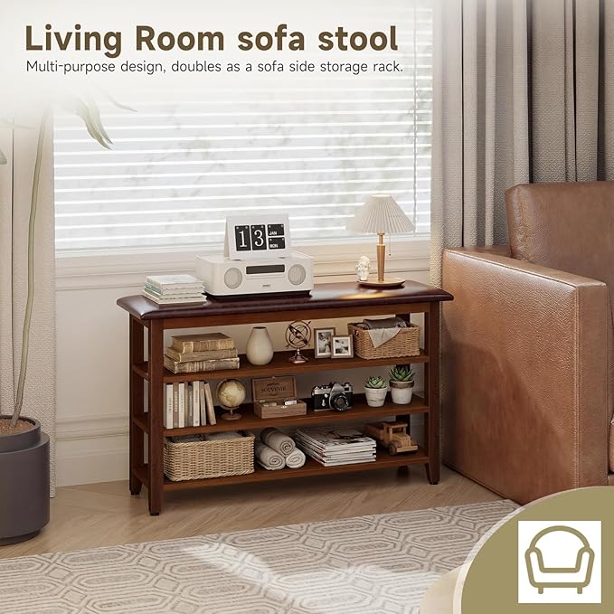 Shoe Bench with Leather Cushion,Wood Bench with Shoe Rack,3-Tier Shoe Storage Organizer for Entryway,Hallway,Living Room (Brown, 3-Tier-39.4")