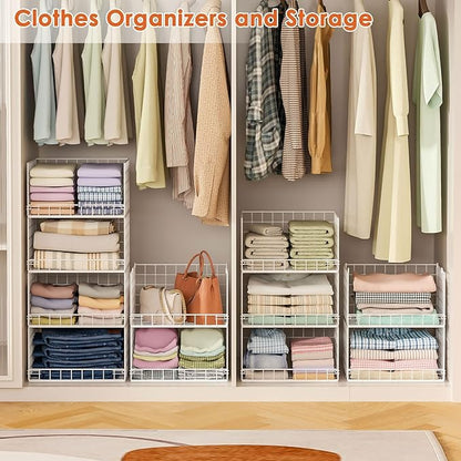 Yociyoga 8-Tier Stackable Closet Organizers and Storage Shelves, Foldable Closet Shelf Organizer, Stackable Storage Bins Drawers for Closet Organizer System, White(Patent No. 30022416)