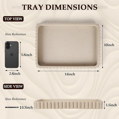 Resin Decorative Tray for Coffee Table Decor, 14" Coffee Table Tray Ottoman Tray Table Centerpieces, Rectangular Modern Decorative Trays for Home Decor, Living Room, Entry, Resin Beige