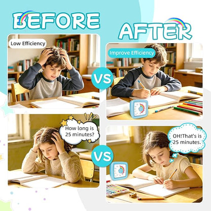 Kids Visual Timer, 60-Minute Silent Timer Countdown Clock with Rainbow Design, Plastic Mini Time Management Tool Timers for Classroom Kitchen Cooking Homework, Sensory Support&Focus Aid, Blue
