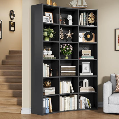 Semoic 71" Curved Bookshelf,Triple Width 6 Tier Bookcase with Storage Cabinet,Modern Tall Bookshelf with 18 Open Display Shelves, Floor Standing Book Shelf for Living Room,Black